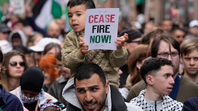 Pro-Palestine demonstrators in Malmo. AP
