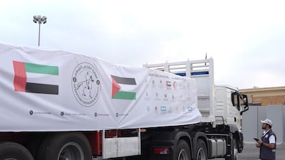 Part of the convoy of UAE aid lorries. Photo: Wam