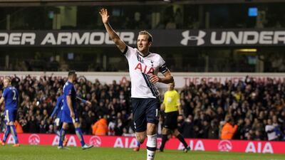 Harry Kane of Tottenham Hotspur celebrates scoring during the Emirates FA Cup Third Round match between Tottenham Hotspur and Leicester City at White Hart Lane on January 10, 2016 in London, England. (Photo by Harry Hubbard/Getty Images)