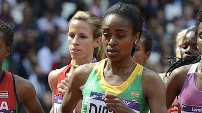 Genzebe Dibaba of Ethiopia shown competing in the 1500-metres at the 2012 London Olympics. Adrian Dennis / AFP / August 6, 2012