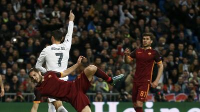Real Madrid forward Cristiano Ronaldo celebrates after scoring the opening goal. Juan Medina / Reuters