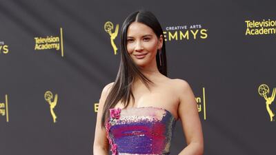 Olivia Munn wears Monique Lhuillier to the 2019 Primetime Emmy Awards. EPA