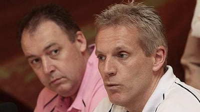 This is a 2009 photograph of Peter Moores, right, who is likely to get the nod to coach the England national cricket team again. Jeffrey E Biteng / The National