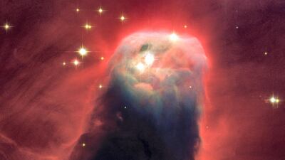 The Cone Nebula resides 2,500 light-years away in the constellation Monoceros. Radiation from hot, young stars (located beyond the top of the image) has slowly eroded the nebula over millions of years. Courtesy: Nasa