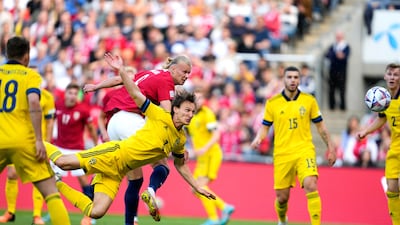 Erling Haaland scores for Norway in their Nations League win over Sweden in Oslo, on June 12, 2022. EPA