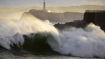 Big waves break at the Magdalena peninsula in Santander, Spain, on February 3, 2017. No incidents have been reported despite some areas registering winds of up to 131 kph overnight. Pedro Puente Hoyos / EPA