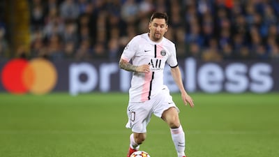 Lionel Messi of Paris Saint-Germain during the Champions League match with Club Brugge at Jan Breydel Stadium on Thursday. Getty