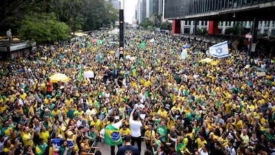 Supporters of far right-wing presidential candidate Jair Bolsonaro in Sao Paulo. Fernando Bizerra Jr / EPA