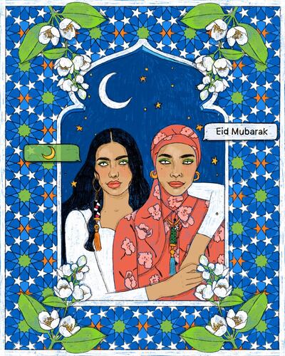 Celebrating women and Eid Al Fitr, the drawings by Nourie Flayhan for Carolina Herrera are filled with symbols. Courtesy Carolina Herrera