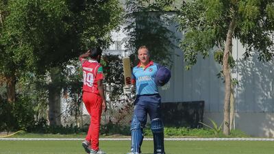 Namibia's Craig Williams after scoring a century against Oman in the World Cup League Two. Courtesy Cricket Oman