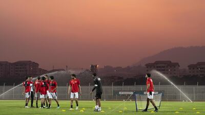 Egypt players attend a training session at an annex of the Olembe Stadium in Yaounde. AFP