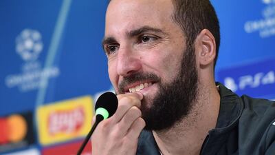 Juventus' Gonzalo Higuain attends a press conference in Turin. EPA
