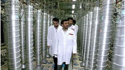 The Iranian president, Mahmoud Ahmadinejad, visits a uranium enrichment facilities.