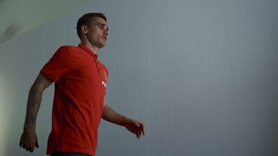 Antoine Griezmann of Atletico Madrid leaves the press conference on Saturday after the club's media day ahead of the Champions League final next Saturday. Gonzalo Arroyo Moreno / Getty Images / May 21, 2016