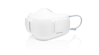 A PuriCare Wearable Air Purifier comes with dual fans. Reuters