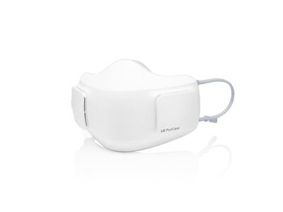 A PuriCare Wearable Air Purifier comes with dual fans. Reuters