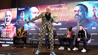 Tyson Fury during the final press conference at Tottenham Hotspur Stadium. Getty
