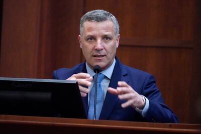 Ben King, a former house manager for actor Johnny Depp, testifies in the courtroom at the Fairfax County Circuit Courthouse on Monday. AP