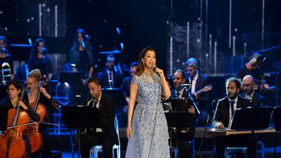 A sky-blue embellished dress from the collection of Lebanese singer Majida El Roumi is predicted to sell for £8,000-£10,000 ($10,500-$12,800). Courtesy Sotheby's