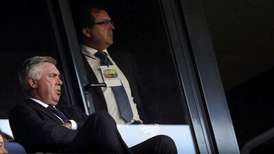 Carlo Ancelotti looks on from the director's box during Real Madrid's victory over Espanyol on May 17, 2015. Alberto Estevez / EPA