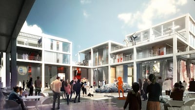 Above, an illustration of the Dubai Design District. Dubai has been working to attract creative start-ups such as those found in London’s Hoxton and Shoreditch districts for d3. Courtesy Tecom