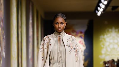 Roots and branches appeared on long, loose folksy gowns.