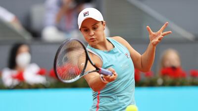 Ashleigh Barty hits a forehand in Madrid. Getty