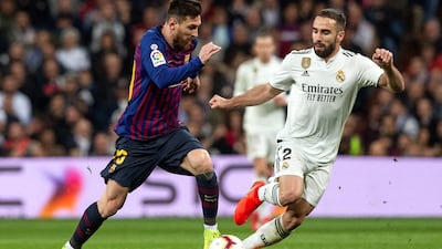 Lionel Messi in action against Real Madrid's Dani Carvajal. EPA