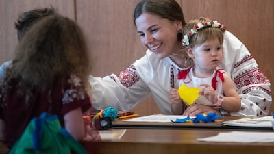 Ukrainian residents and their families celebrate in Abu Dhabi