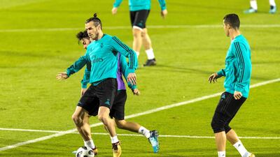 Gareth Bale of Real Madrid controls the ball against a teammate during a training session at New York University Abu Dhabi. Christopher Pike / The National