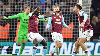 Jack Grealish, Orjan Nyland, Marvelous Nakamba, and Matt Targett celebrate victory. AFP