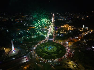 Syrians celebrate and set off fireworks in the capital following the lifting of US sanctions on the country. EPA