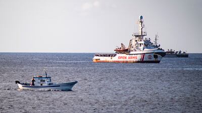 The Spanish migrant rescue NGO ship Open Arms is seen off the coast of the Italian island of Lampedusa in 2019. AFP