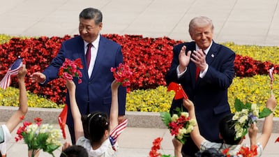 The two presidents during the welcome ceremony at the Great Hall of the People. Getty Images