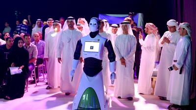 Sheikh Hamed bin Zayed, chairman of the Abu Dhabi Crown Prince’s Court, launched the Mohammed bin Zayed International Robotics Challenge on Sunday. Ravindranath K / The National