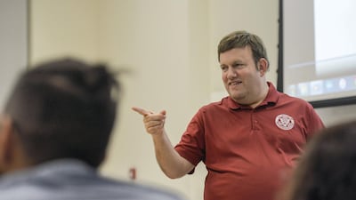 Republican pollster Frank Luntz speaks to students at New York University Abu Dhabi on Saadiyat Island on January 18, 2018. Khushnum Bhandari / The National