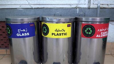 Mercure Abu Dhabi Centre Hotel staff are incentivised to collect recyclables such as paper, plastic, cans and cooking oil by sharing the proceeds from the sale of the waste with them. Delores Johnson / The National