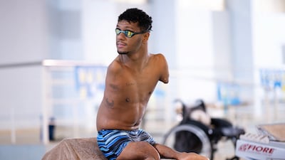 Gabriel prepares to dive during a training session