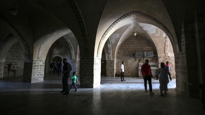 Palestinians leave Al Omari mosque in Gaza City. EPA