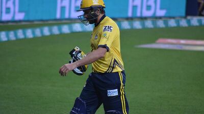 Peshawar Zalmi's Shahid Afridi's innings lasted two balls only against Quetta Gladiators. Courtesy PCB