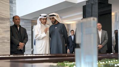 Sheikh Nahyan Bin Zayed and Mohamed Al Abbar inspect projects at Al Alamein city. Mohamed Al Hammadi / Ministry of Presidential Affairs
