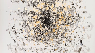 Shahzia Sikander, Night Flight, Gouache, ink and gold leaf on paper (2015-2016)