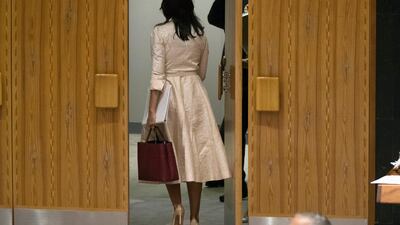 US Ambassador to the UN Nikki Haley leaves the room as Palestinian envoy to the United Nations Riyad Mansour prepares to address a Security Council meeting. AP