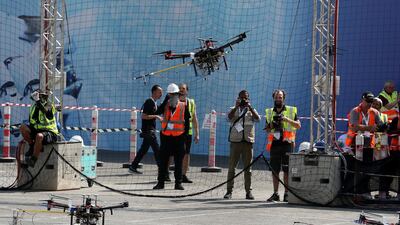 Drones and robots from university team taking part in the Mohamed Bin Zayed International Robotic Challenge in Abu Dhabi. Pawan Singh / The National
