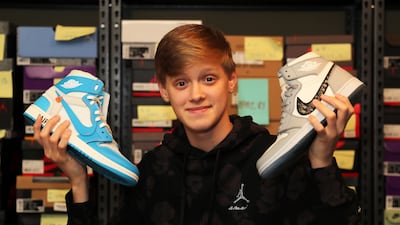 Harry Tomkinson shows off some of the trainers he sells online. All photos: Pawan Singh / The National