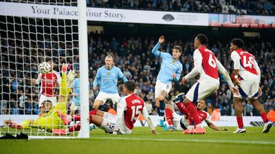 City defender John Stones scores to make it 2-2. AP