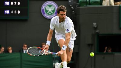 Cameron Norrie during his 6-4, 7-5, 6-4 victory win over Tommy Paul at Wimbledon on Sunday, July 3, 2022. AFP