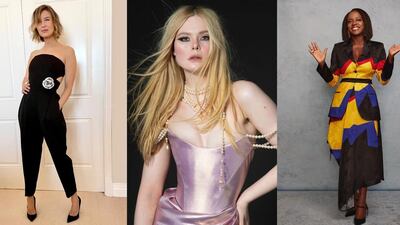 Renee Zellweger, Elle Fanning and Viola Davis pose in their outfits for the 2021 Independent Spirit Awards. Instagram