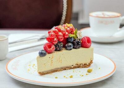 A pistachio cheesecake, from Parisian Cafe Angelina's new menu that focuses on Middle Eastern ingredients. Courtesy of Angelina