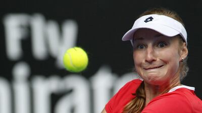 Ekaterina Makarova show in action during her victory over Simona Halep to reach the Australian Open semi-finals on Tuesday. Made Nagi / EPA
